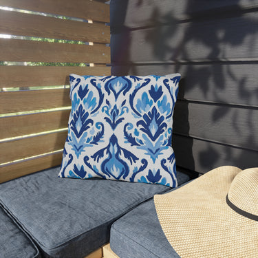 Ikat Blues Outdoor Throw Pillow